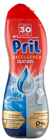 Pril Excellence Duo Gel Detergente Lavavajillas Gel Acción Higiene con bicarbonato, Pack de 30 lavados