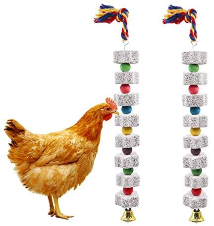 2 Pack Large Chicken Chewing Toy, Chick Beak Grinding Calcium Stone with Bells, Cage Accessories for Bird Parrot Cockatiel Parakeet Budgies Rat Hamster Rabbit Bunny African Grey Guinea Pig Chinchilla