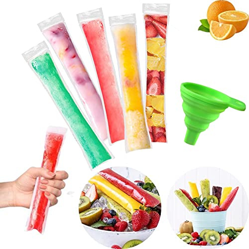 200 bolsas para paletas de popsicle, sin BPA, bolsas con un embudo para yogur, helados, helados, regalos para invitados (5 x 22 cm)
