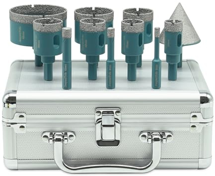 Diamantbohrer Fliesenbohrer Set 11 Stück 6/8/10/20/25/28/32/35/45/65mm +50mm Fasenfräser - JeeynoTols Trangle-Schaft Fliesen-Lochsägen-Kit für Porzellan,Keramik,Marmor,Mauerwerk,Stein,Granit