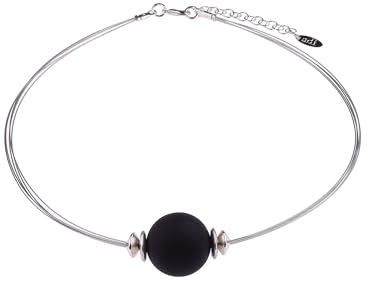 Adi-Modeschmuck leichter Halsreif 'Pia', eine 20mm original Italienische Polarisperle an 5 Strängen aus nylonummanteltem Stahlfaden, handgefertigt in Berlin (schwarz)
