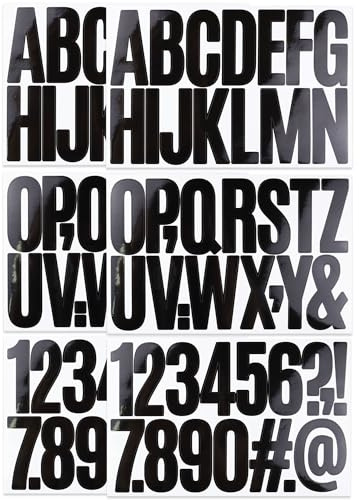 6 Sheets 3 Inch Black Letter Number Stickers, No Residue and Waterproof