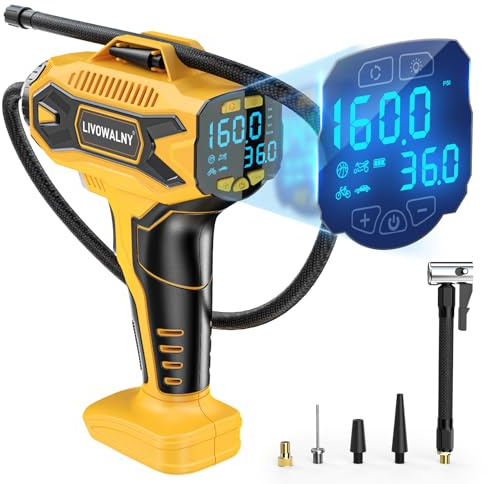 Tire Inflator Air Compressor Compatible with DeWalt 20V Battery Power, LIVOWALNY 160PSI Cordless Portable Electric Air Pump with Digital Pressure Gauge for Car Motorcycles Bike Ball Auto (No Battery)