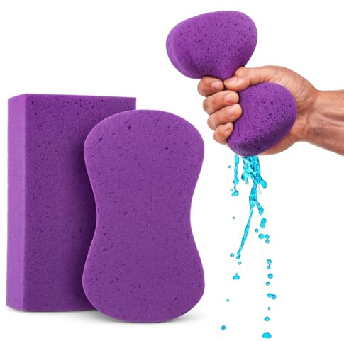 Multi-Purpose Sponges for Cleaning - Purple 2 Pack, Large Sponges for Car Washing, Tile & Grout, All Purpose Cleaning