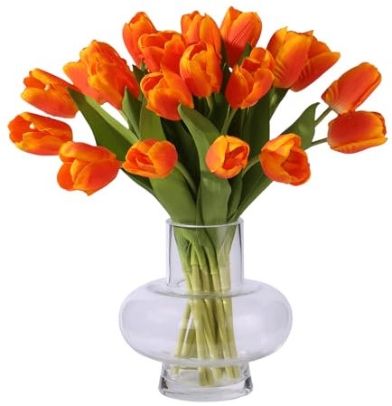 YunNasi Tulipes Artificielles 20pcs Fleurs Artificielles Deco Fausse Fleur Decoration Bouquet de Fleurs pour Mariag Cadeau pour Les Femmes Cadeau de Noël (Orange, 20pcs)