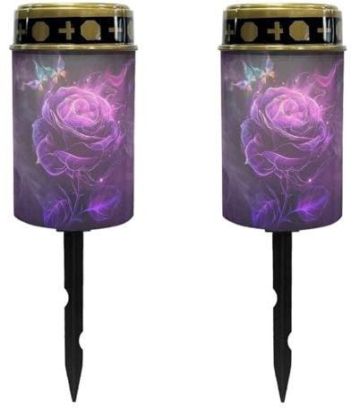 Uorisanigo Purple Rose Solar Lights for Grave Cemetery Decor 2 Pcs
