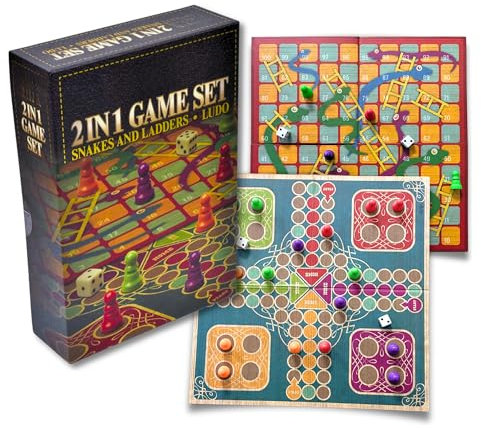 ADEPTNA 2 in 1 Traditional Board Game Set, Snakes & Ladders and Ludo Double-Sided Folding Board, Classic Family Indoor Fun for Kids and Adults, Fancy Gift Box
