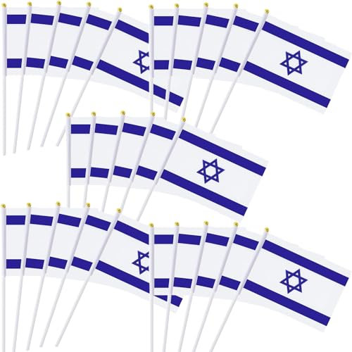 Lot de 50 Mini Drapeau Israël Petits Drapeaux Israélien avec Baton Drapeau Tenus à Manivelle Fanions Pour Fête Bar Célébration Matchs de Football Evénement Sportif Jardin Décoration