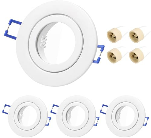 KYOTECH Lot de 4 Cadre spot IP44 Salle de bain Cadre spot Blanc spot led encastrable gu10 Rond Spot livré avec douilles GU10 Cadre spot encastrable Pour lampes halogènes GU10 MR16 led module
