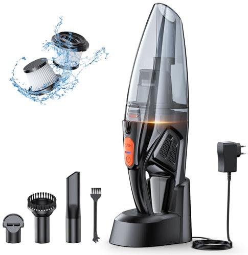 Rolgno Handstaubsauger Akku, [9000Pa & Schnellladestation] Handstaubsauger Kabellos mit LED-Lichter, 2 Waschbar HEPA-Filter, Nass & Trocken Auto Staubsauger Stark für Zuhause, Büro, Auto, Tierhaare