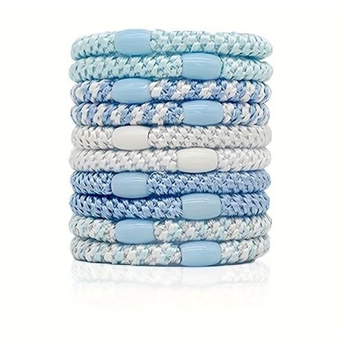 Kknekki Hair Ties, 10 Stück Modische, Schlichte Geflochtene Haarbänder Für Damen, Weiche, Elastische, Nicht Beschädigende Pferdeschwanzhalter(Blau)