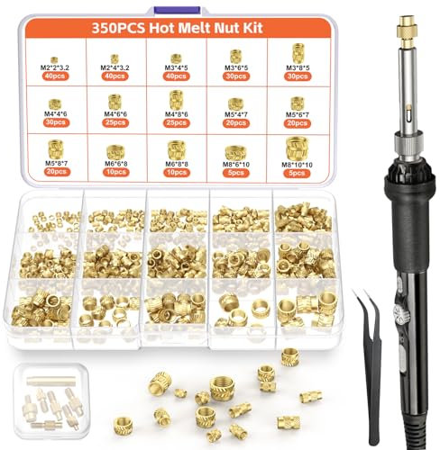 Preciva Inserto Filettato,350 Pezzi M2/M3/M4/M5/M6/M8 rivetti filettati- per Parti in Plastica Parti Della Stampante 3D