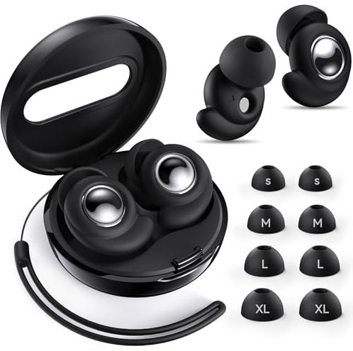 Ear Plugs for Sleep – 45dB Noise Cancelling Silicone Earplugs for Sleeping, Hearing Protection,Working & Travel – 8 Ear Tips in 4 Sizes S/M/L/XL（Black）