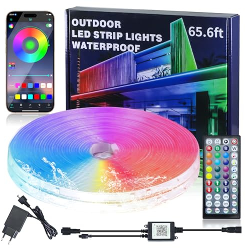 Tira LED de 20 m para Exteriores, Tira LED RGB Impermeable IP68 para Exteriores Compatible con Control Remoto/APP con Sincronización Musical y Función de Temporizador para Balcones, Tejados y Jardines
