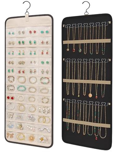 Mumjooyi Schmuck-Organizer zum Aufhängen Schmuck Organizer Hängend Doppelseitiger Schmuckhalter Wand mit Metallhaken für ZubehöR Ring Ohrringe Halskette Armband