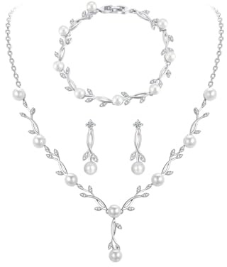 JYIXXZX Silver Bridal Jewelry Sets Rhinestone Wedding Necklace Drop Earrings and Crystal Bracelet Set Sparkly Cubic Zirconia Teardrop Prom Formal Costume Jewelry Set for Women and Brides (Silver3)