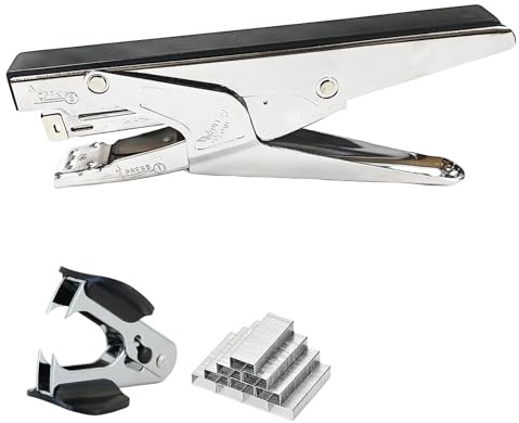 Agrafeuse Métallique Ergonomique Avec 1000 Agrafes Standard 24/6 et Dégrafeur - Capacité 20 Feuilles, Idéal pour Bureau et Maison, Durable et Résistant, Qualité Professionnelle, Gris Métallique