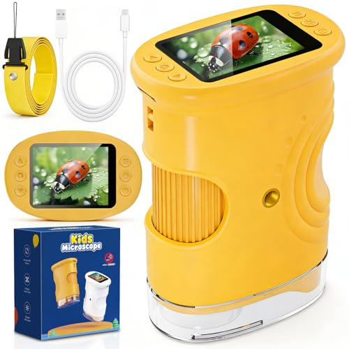 GRIRDDIV Microscopio Digital para niños, Pantalla de 2, Recargable, 8 Luces LED Ajustables, Mini microscopio portátil de Bolsillo, Regalo Educativo para 4 a 12 Años, Regalo Navidad Niño Halloween