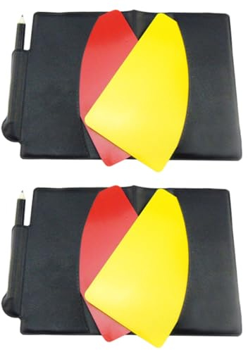 Healeved Kit Arbitro Calcio Portatile 2 Set Carte Gialle e Rosse PVC Resistenti, Portapenne Integrato, per Registrazione Partite Calcio, Rugby e Badminton