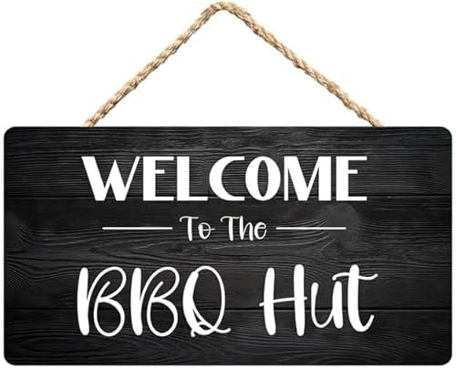 FYEXNHF Welcome to The BBQ Hut Backyard Wooden Hanging Sign Plaque Rustic Outdoor Home Wall Art 12Ć8 Inch