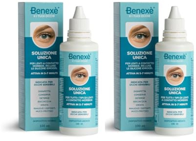 Benexè Soluzione Unica - per tutti i tipi di Lenti a Contatto morbide - attiva in 5-7 minuti - indicata per Occhi Sensibili - Dispositivo medico - 2 x 100 ml