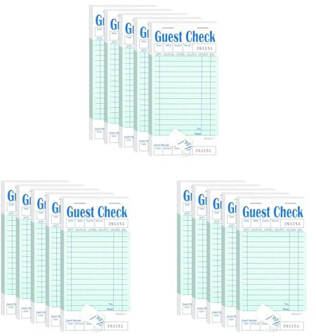 Mokamika Paquete de 15 cuadernos de cheques de invitados, blocs de notas de servidor para restaurantes, cheques de camarero verde, bloc de pedidos de restaurante, 50 hojas/paquete