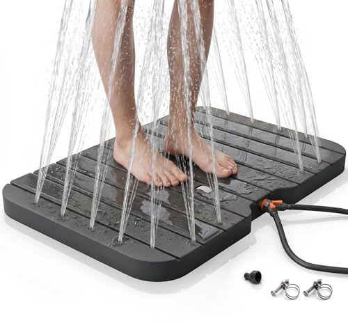 Arebos Ducha de Jardín para Piscina y Sauna | Ducha Exterior con Control de Pie | Conexión para Agua Fría y Caliente | Ducha Antideslizante | Ducha de Camping hasta 150 kg