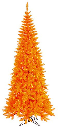 Vickerman 6.5' Orange Fir Slim Artificial Christmas Tree, Orange Dura-lit LED Lights - Faux Fir Christmas Tree - Seasonal Indoor Home Decor