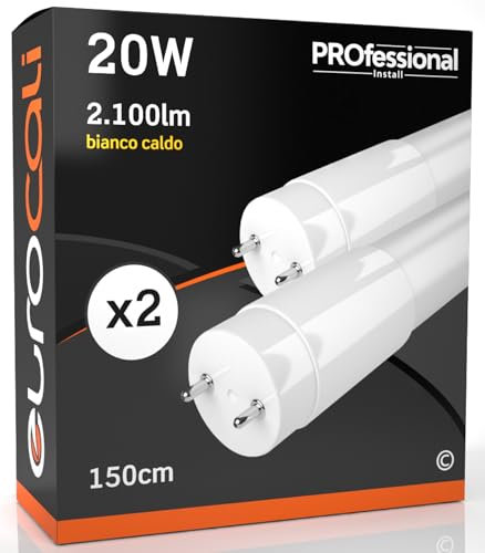 Eurocali 2x Tubi LED 150cm G13 T8 20W 2100 lumen - Luce Bianco Caldo 3000K - Fascio Luminoso 160° - Sostituzione Neon