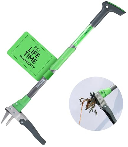 Grootpow WP5 Heavy Duty Weed Puller Tool, Stand Up Dandelion Weeder with 40 Handle, 3 Claws & Fiberglass Foot Pedal, Weeding Tool Made with Cast-Iron, Easily Remove Weeds Without Bending or Kneeling