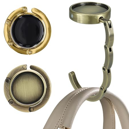 kwmobile Purse Hook for Table - Set of 2 Purse Holder - Folding Handbag Hanger - Portable Bag Holder - Bag Hooks for Desk - Table Hook Bronze/Gold
