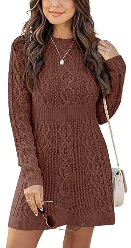 Ebifin Vestiti Donna Invernali Girocollo Maglione Abito Elegante Manica Lunga Abito Linea A Pullover Vestito in Maglia Autunno.
