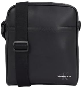 Calvin Klein Herren Umhängetasche Mono Logo Reporter mit Reißverschluss, Schwarz (Black), Einheitsgröße