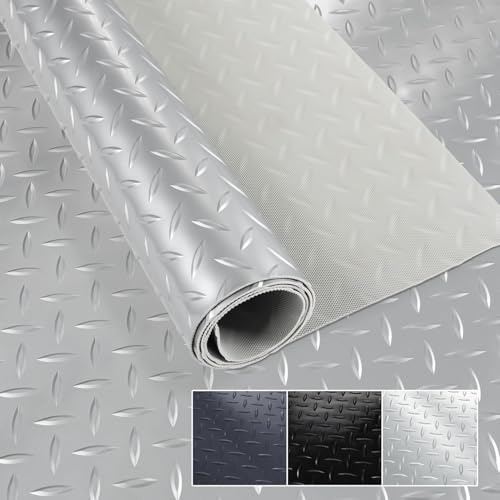 PVC Bodenbelag Meterware 1,5mm Antirutschmatte Bodenmatte geruchslos Noppenmatte Riffelblechmatte Tränenblech Karo Dionis rutschfest Tränenblech Silber 200x100cm