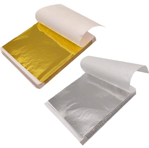 Barlone 200 Stück Imitation Goldfolie Blattsilber Flocken Blattgold, Blattgold zum Basteln 9x9cm, Goldpapier zum Basteln, DIY Malerei, Handwerk Nägel, Blattgold Acrylmalerei, DIY Crafting Prägefolie