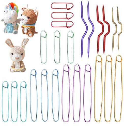 24 PCS Knitting Stitch Holders Set, Cable Needles for Knitting Yarn Stitch Holder Set Crochet Safety Pins Colorful Stitch Markers for Knitting Project