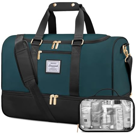 LOVEVOOK Reseväska för damer, weekendväska, reseväska med toalettväska, skofack och våtfack, vattentät sportväska, gymväska, yoga, handbagage, väska för sport, semester, flygplan, Svartblå, M
