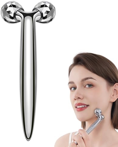 3D Appareil de Massage Visage en Acier Inoxydable – Rouleau de Lifting Anti-Rides pour Définir la Mâchoire, Raffermir la Peau et Atténuer Cernes & Poches