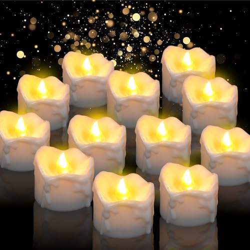 Meleager 12 PCS Bougie Chauffe Plat Led, Fausse Bougie 3.6 x 3.2 CM, pour l'Automne, Halloween, Noël et l'Hiver