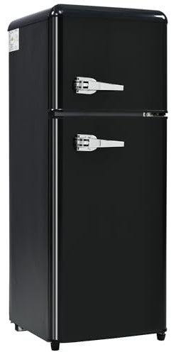 Vintage Style Retro Refrigerator - Two-Door Fridge-Freezer Combination, 92L Total Capacity, 28L Freezer, Energy Class D, 116 kWh/Year, Cooling Range -27°C to 13°C,Black