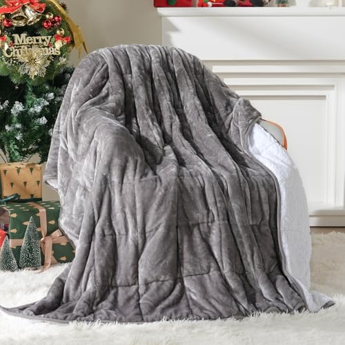 Sivio Weighted Blanket Queen 9 kg, Ultra Fluffy Warm Sherpa Cozy Plush Flannel Fleece, Double Queen Size Thick Bed Blanket, Heavy Blanket Great for Relax, 150 x 200cm, Grey