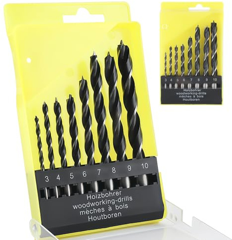 Coffret de 8 Forets à Bois HSS pour Perceuse, 3-10mm - Lot de Mèches pour Bois avec Étau de Précision - Boîtier Plastique Rigide pour Rangement