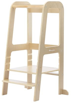 Bebeconfort Hoya, Montessori Lernturm Kinder, 1,5–6 Jahre (10–30 kg), 3-Stufig Höhenverstellbar, Sicherheitszertifikat, 6,2 kg Leichter Tritthocker Kinder, Langlebiges Design, Natural Wood