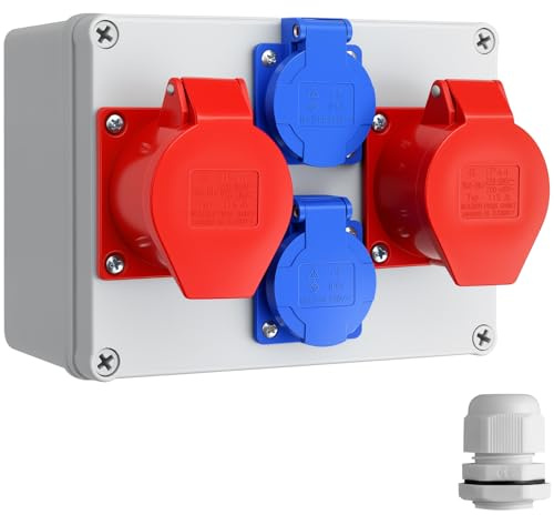 ALLmeter Socket Box 16A CEE + EU Sockets, IP66 Waterproof, Construction Power Distributor, High Current Distributor, Power Distribution Box for Outdoor Use