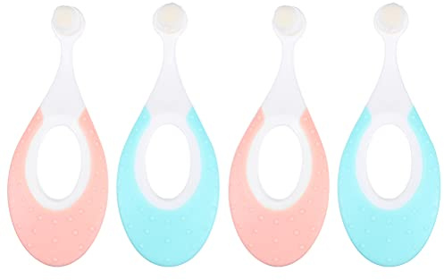 JHKNNK Cepillo de Dientes para Ñiño 4 Pcs Cerdas Suaves Cuidado Bucal Infantil Colores Rosa y Azul Mango Ergonómico Antideslizante Adecuado para Dientes de Leche Uso Diario en Casa