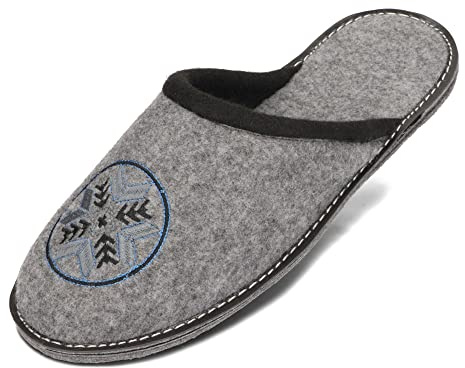 BeComfy Hommes Chaussons en Feutre Semelle en Caoutchouc Très Léger Gris Noir 40 41 42 43 44 45 46 UE