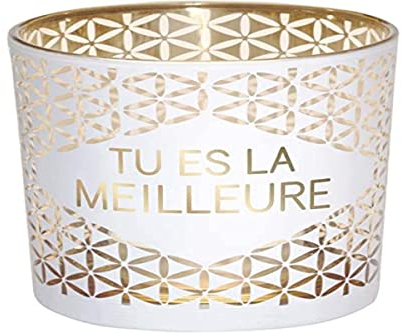 Draeger - Porte Bougie - Photophore Verre à Offrir en Cadeau à Vos Proches - Support Bougie en Verre Blanc Et Doré - H8 x L7,5 cm Message tu ES la Meilleure