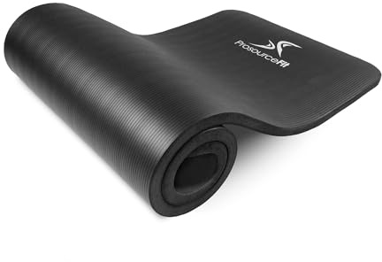 ProsourceFit Extra Thick Yoga and Pilates Mat ½” (13mm) or 1 (25mm), 71-inch Long High Density Exercise Mat with Comfort Foam and Carrying Strap, Black