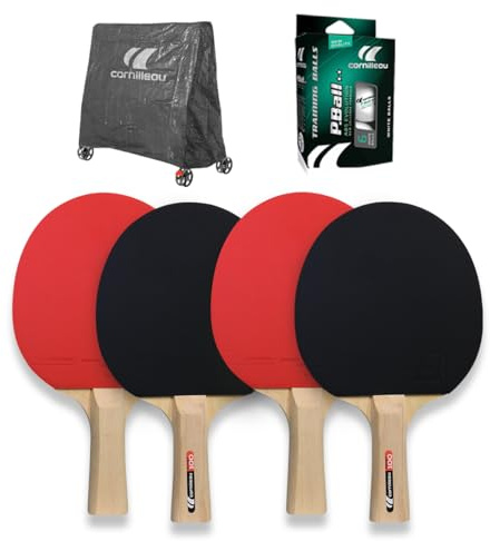 CORNILLEAU - Pack de 4X Raquettes d'intérieur + 1x Housse de Table Premium + Balles de ping-Pong 2* - Family Pack Indoor