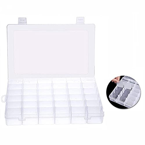 36 Grids Clear Plastic Jewelry Box Diamond Dot Painting Storage Box Removable Compartment Containers with Lids Adjustable Dividers for Display Collection DIY Nail Art, Jewellery, Beads and Diamonds